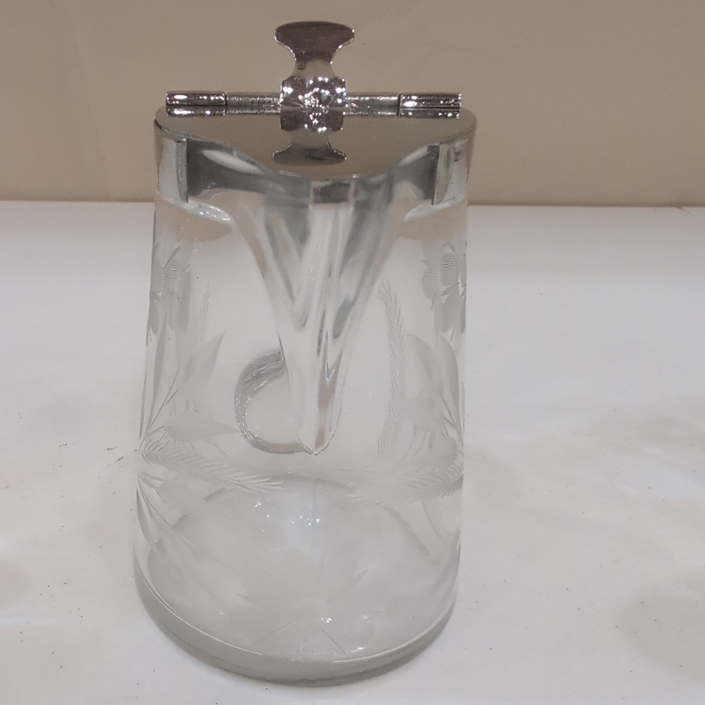 VTG Heisey Etched Daisy Crystal Creamer Sugar Quator #355 Set + Matching Pitcher - Picture 7 of 11